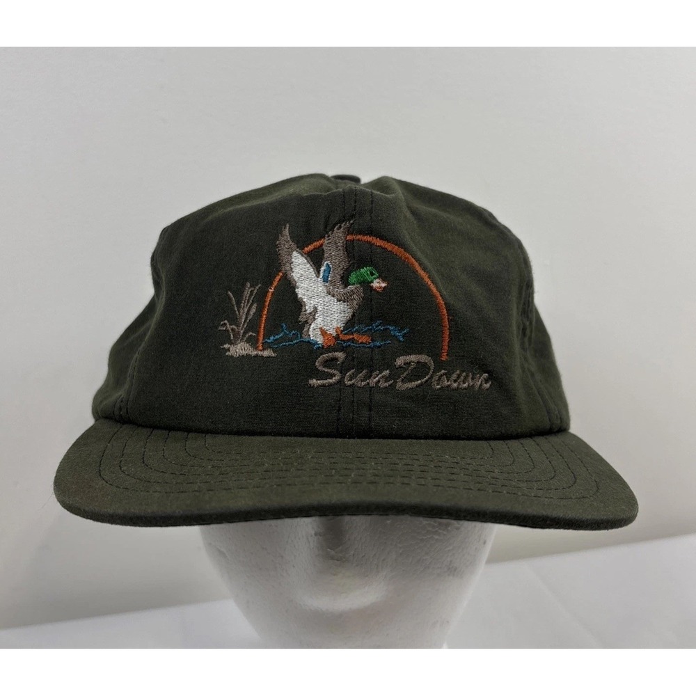 Vernon Olive Green Baseball Cap Duck Embroidered Sun Down Adjustable OS Waxed US
